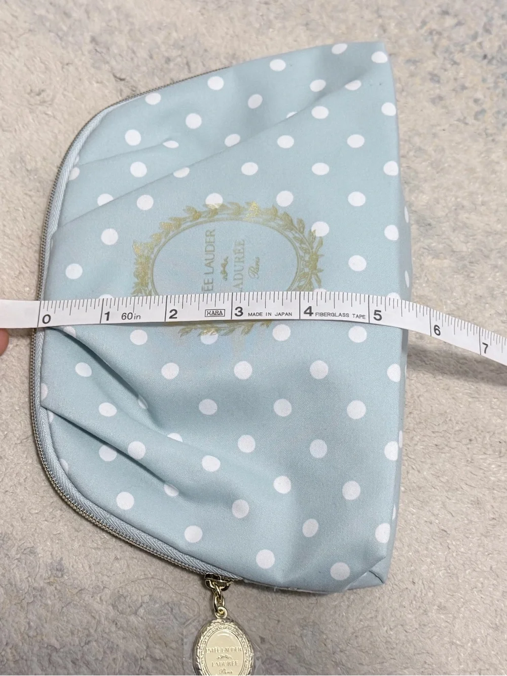 Brand New Estée Lauder Light Blue Polka Dot Cosmetic Pouch with Gold Emblem - Picture 7 of 7